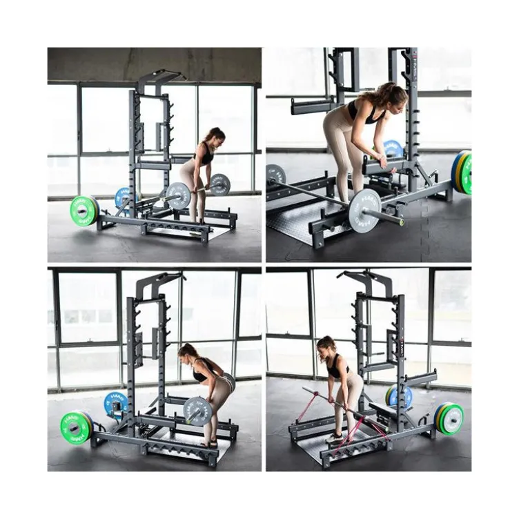 Station power rack à squat polyvalente avec fonction hip trust - Barres à dips et barre de traction intégrée