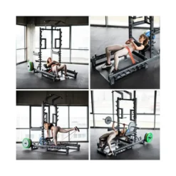 Station power rack à squat polyvalente avec fonction hip trust - Barres à dips et barre de traction intégrée