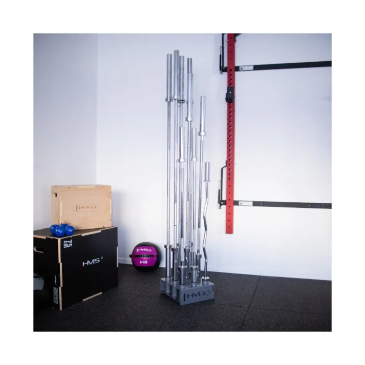 Support de rangement au sol pour barres de musculation olympiques 50 mm - Rangement vertical pour 9 Barres
