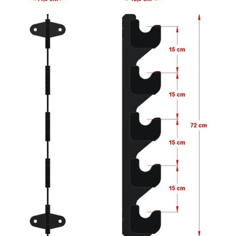 Support de rangement mural pour 5 barres de musculation en position horizontale