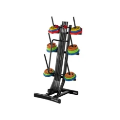 Support de rangement pour barres de musculation et disques de poids avec 6 mandrins et supports x2 pour accessoires