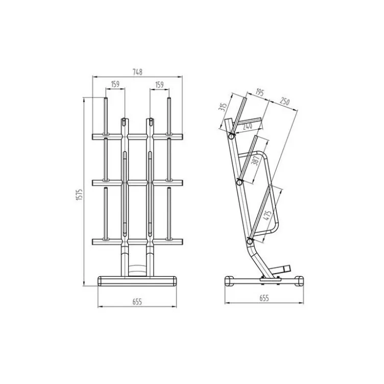Support de rangement pour barres de musculation et disques de poids avec 6 mandrins et supports x2 pour accessoires