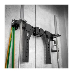 Support horizontal de rangement à fixation murale ATX avec crochets pour accessoires de musculation et barres de musculation