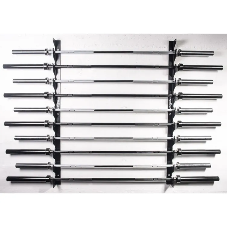 Support mural horizontal pour rangement de 6 ou 10 barres olympiques