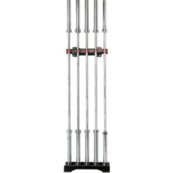 Support mural pour rangement de 5 barres olympiques en position verticale