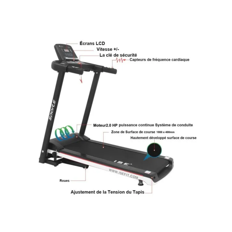 Tapis de course haute qualité avec écran LCD multifonctions pour homegym