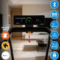 Tapis de course 1 à 16 km/h avec écran connecté et vitesse ajustable de 1 à 16 km/h - 3 niveaux d'inclinaison