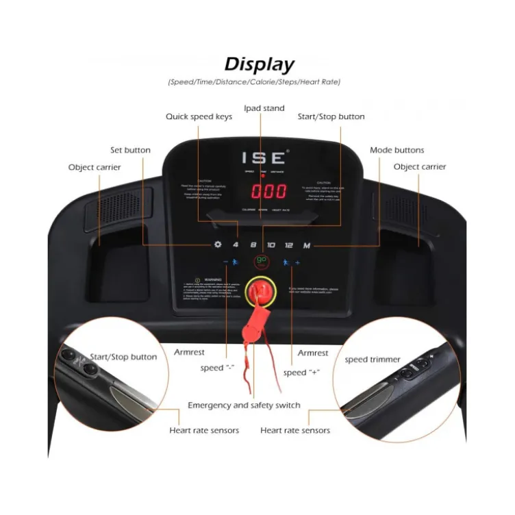 Tapis de course éléctrique 14 km/h silencieux et pliable avec support pour Ipad