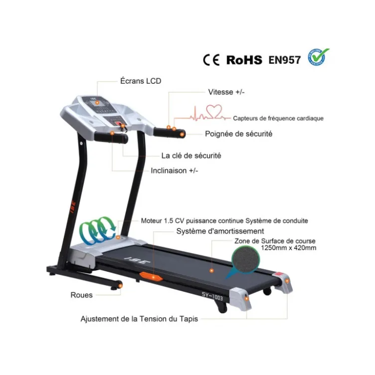 Tapis de course pliable et inclinable multifonctions pour sport à domicile