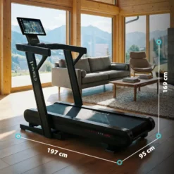 Tapis de course pliable 1 à 22 km/h avec système d'inclinaison et de déclinaison de -3 à 12 % - Écran TFT connecté et rotatif