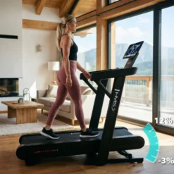 Tapis de course pliable 1 à 22 km/h avec système d'inclinaison et de déclinaison de -3 à 12 % - Écran TFT connecté et rotatif