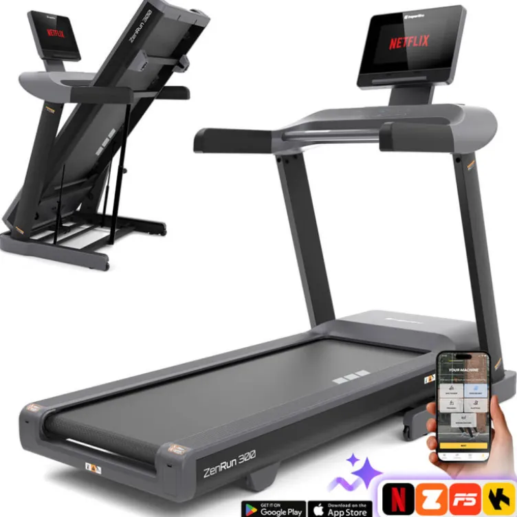 Tapis de course pliable ZenRun 300 ultra-puissant de 0,8 à 22 km/h avec 15 niveaux d'inclinaison et écran intelligent