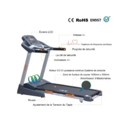 Tapis de course pour home-gym 25 programmes d'entraînement inclinaison automatique
