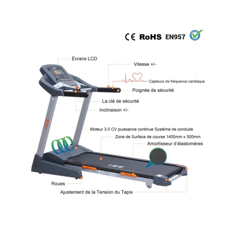 Tapis de course pour home-gym 25 programmes d'entraînement inclinaison automatique