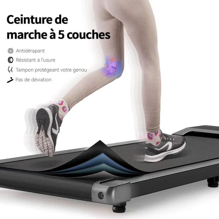 Tapis de marche compact et performant avec vitesse de 1 à 6 km/h pour cardio à domicile
