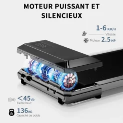 Tapis de marche compact et performant avec vitesse de 1 à 6 km/h pour cardio à domicile