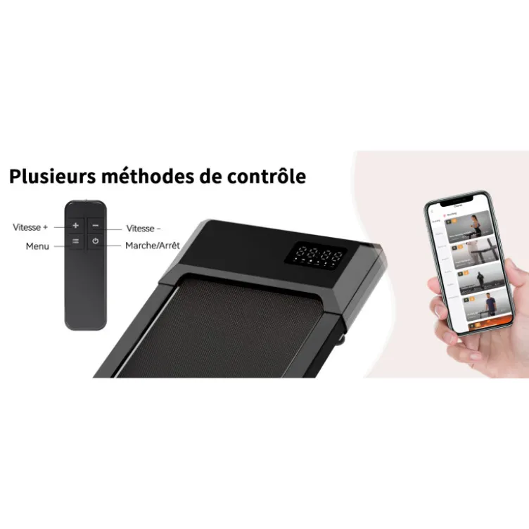 Tapis de marche compact et performant avec vitesse de 1 à 6 km/h pour cardio à domicile