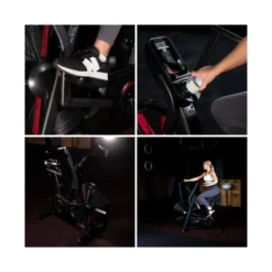 Vélo Air Bike multi-réglable avec ordinateur de bord LCD et roues de transport - Cardio-training