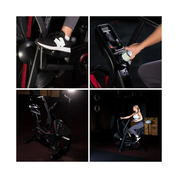 Vélo Air Bike multi-réglable avec ordinateur de bord LCD et roues de transport - Cardio-training