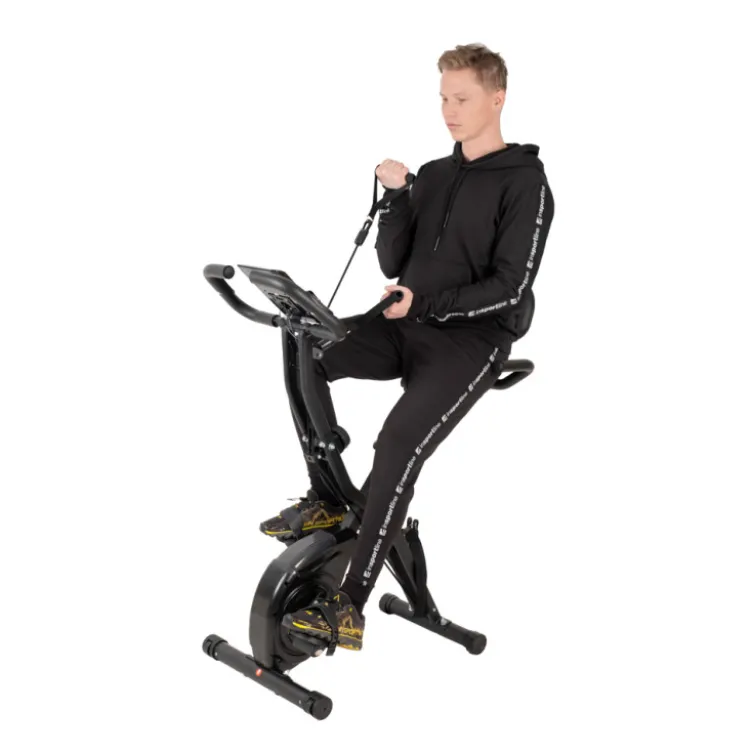 Vélo d'appartement pliable Xbike Max avec volant d'inertie de 3 kg et élastiques de résistance pour bras et jambes