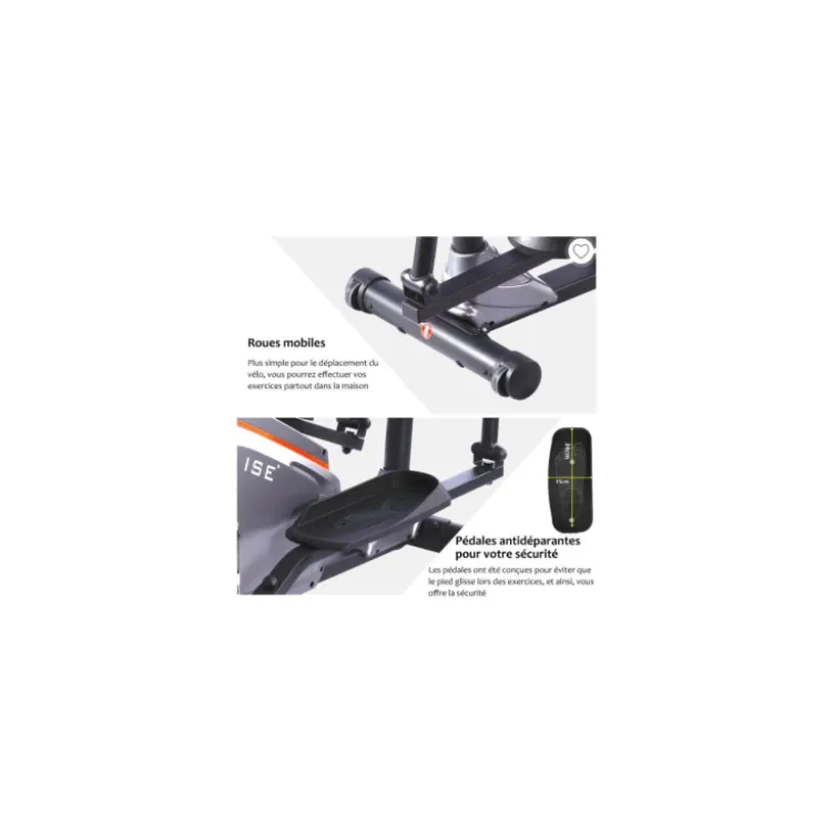 Vélo elliptique magnétique avec mesure de la fréquence cardiaque et résistance réglable