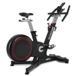 Vélo spinning professionnel Racemachine ATX avec volant d'inertie de 18 kg et écran multifonction pour séances intensives