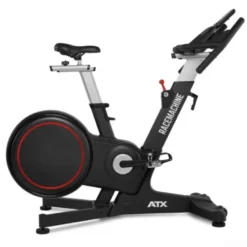 Vélo spinning professionnel Racemachine ATX avec volant d'inertie de 18 kg et écran multifonction pour séances intensives